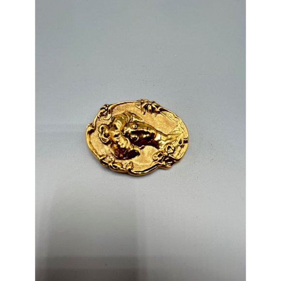 Gibson Girl Dimensional Repousse Gold Tone Art Nouveau Victorian Inspired Brooch - Picture 4 of 6